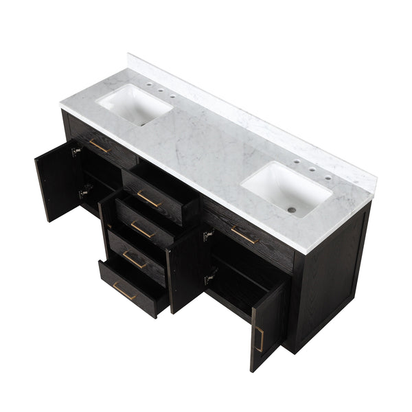 English Elm Black Oak Double Vanity 72" With Carrara Marble Top - Stylish Storage & Soft-Close Design For Your Bath B2731P260847
