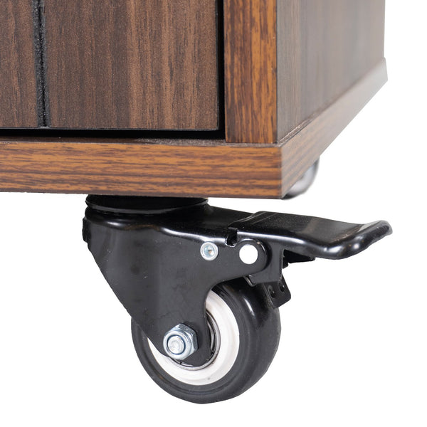 English Elm K&K Kitchen Island with Tilt-Out Trash Can, Drop Leaf Counter, Adjustable Shelf, Rolling Cart Walnut Brown WF326381AAZ