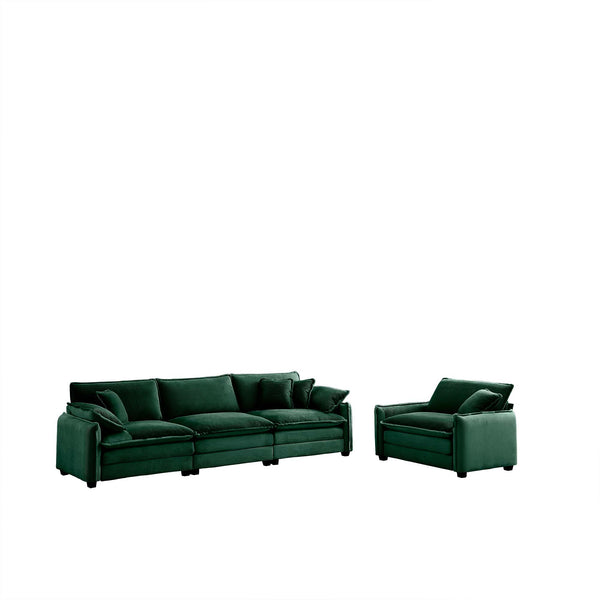 English Elm Mid-Century Modern Sofa Set - Stylish 2-Piece Green Corduroy Furniture With 4 Pillows For Comfort W714S00736