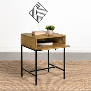 English Elm Wyrik Solid Mango Wood Drop-front End Table with Iron Base for Living Rooms B062P451780