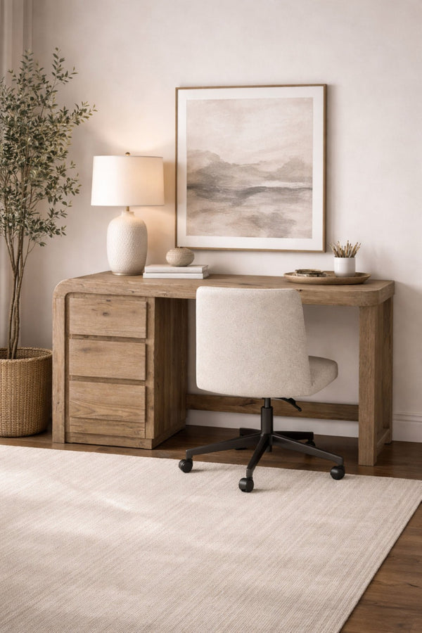 English Elm English Knotty Oak Veneer Junior Executive Desk with Three Drawers for Home Office B2699P443211