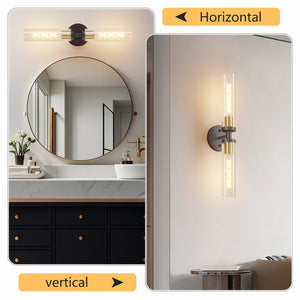 English Elm Wall Sconces Set Of Two - Modern Black & Gold Bathroom Lighting With Touch Control & Clear Glass Shades W2312P389965-GIGA