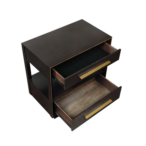 English Elm 2 Chic Two-Drawer Nightstand with Sparkling Acrylic Panels and Faceted Crystal Hardware for Glam Bedrooms Dark Brown B016P255632