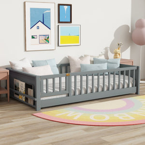 English Elm Twin Size Floor Bed With Book Rack & Playful Door - Cozy, Safe Design For Kids' Rooms In Grey W504P345768-GIGA