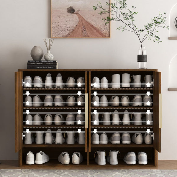 English Elm Shoe Cabinet with Four Doors Adjustable Shelves Entryway Organizer Modern Storage Unit W1321S00041