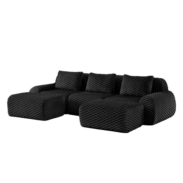 English Elm 114" Oversized U-shaped Sectional Sofa Flannelette Modular Living Room Couch with Ottoman W714S01534