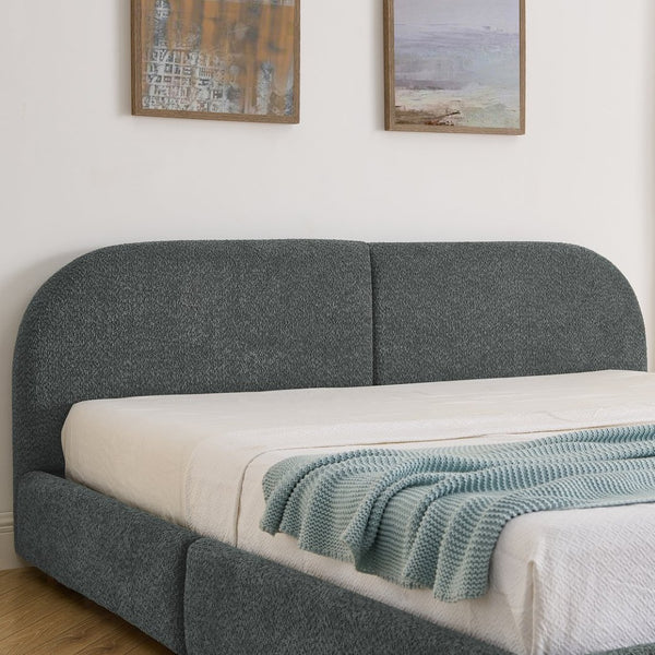 English Elm King Upholstered Storage Bed Curved Headboard Circle Yarn Fabric Modern Minimalist Frame Dark Gray W487S00470