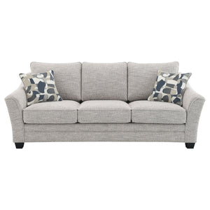 English Elm Mingle Textured Light Grey Bouclé Sofa with Flared Arms, Boxed Cushions & Tall Tapered Legs B062P342728
