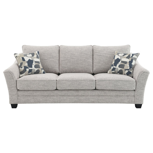 English Elm Mingle Textured Light Grey Bouclé Sofa with Flared Arms, Boxed Cushions & Tall Tapered Legs B062P342728