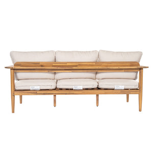 English Elm Terassi Solid Acacia Wood Patio Sofa with Teak Finish and Beige Cushioned Seating N775P370352T