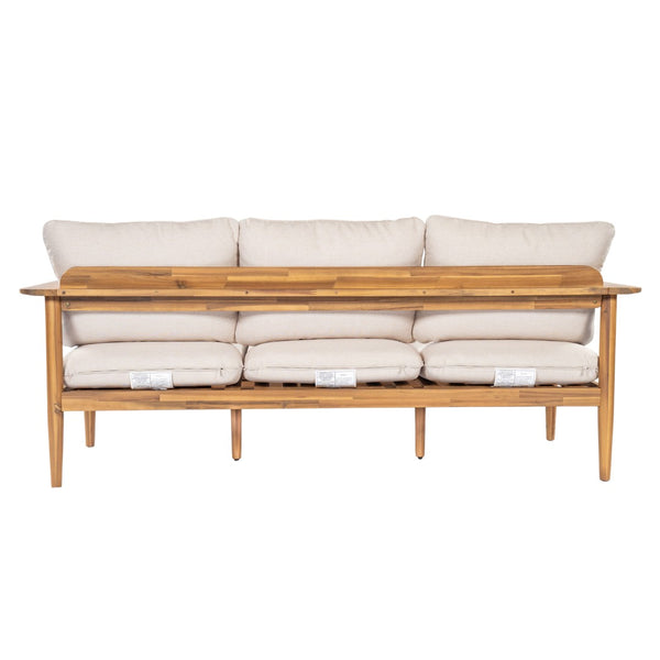 English Elm Terassi Solid Acacia Wood Patio Sofa with Teak Finish and Beige Cushioned Seating N775P370352T