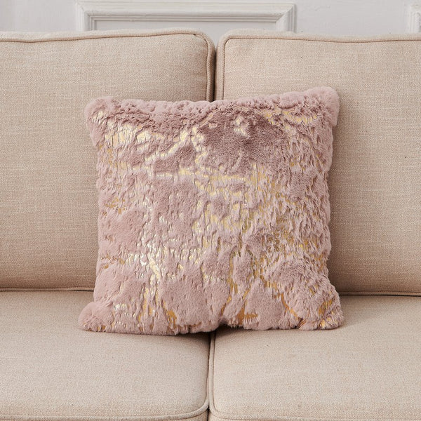 English Elm Luxury Faux Fur Pillow In Dust Pink With Gold Gilding - 22" X 22" Cozy Glam Accent For Home Decor B030P233952