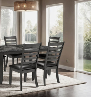 English Elm Simple Classic 7pc Dining Set with Faux Marble Top and Leatherette Chairs for Stylish Gatherings Dark Gray 64 L x 40 W x 15 H B2741P348915