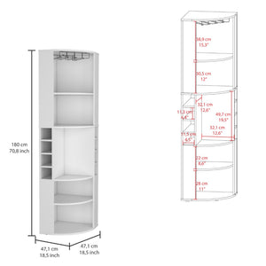 English Elm Oban Matte Black Corner Bar Cabinet with Bottle Cubbies and Open Stemware Shelves B200S00388
