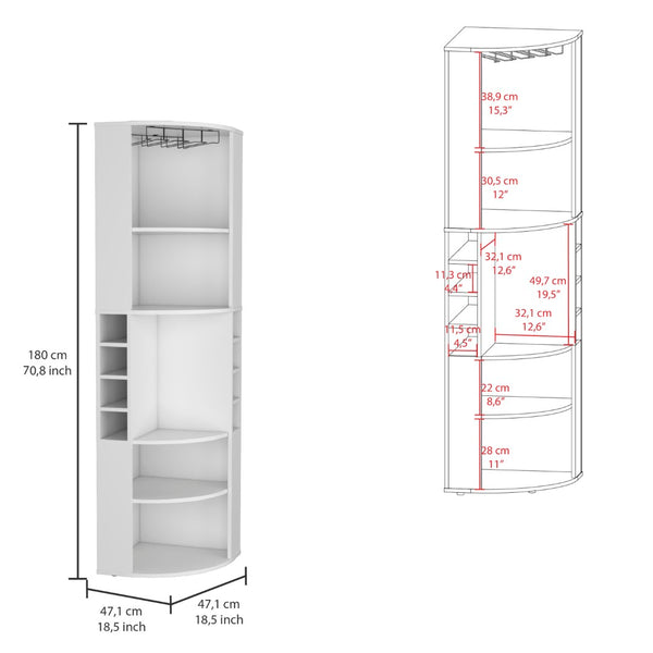 English Elm Oban Matte Black Corner Bar Cabinet with Bottle Cubbies and Open Stemware Shelves B200S00388