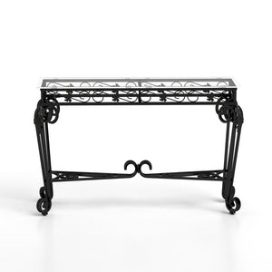 English Elm Modern Fancy Glass & Metal Console Table for Entryway — Black Tempered Glass, Sturdy Storage, Easy Assembly W2167P220519