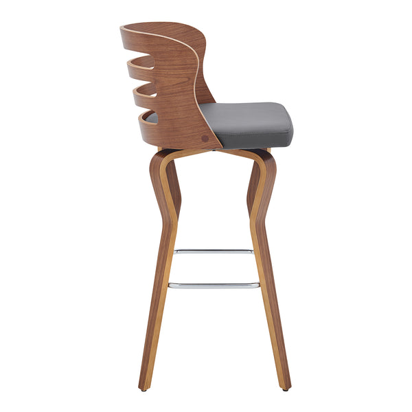 English Elm Lusera 30" Swivel Bar Stool - Gray Faux Leather & Walnut Wood - Contemporary Comfort & Style B2736P268524