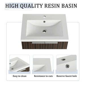English Elm 60 Inch Soft Close Doors Bathroom Vanity Set With Stylish Resin Sink & Ample Storage Solutions W999S00260