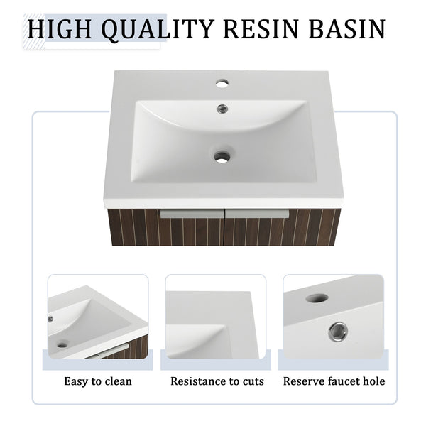 English Elm 60 Inch Soft Close Doors Bathroom Vanity Set With Stylish Resin Sink & Ample Storage Solutions W999S00260