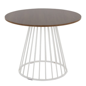 English Elm Canary Cosmo Round Dining Table In Stylish White Metal & Walnut Wood - Seats 4, Modern Glam Design B202S01107