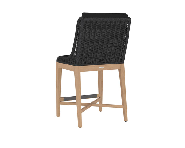 Sunpan Sorrento Stylish Outdoor Barstool with Durable Teak Wood Base and Weather-Resistant Fabric Seat Arashi Black