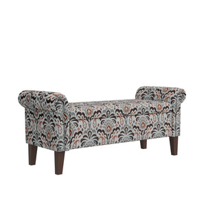 English Elm Wallen Traditional Upholstered Storage Ottoman Bench with Nailhead Trim and Vine Pattern Multi B127P409581