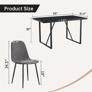English Elm Table and Chair Set Round Tempered Glass Top with X Base and Four Pu Leather Seats Black,Dark Gray W1151S04381