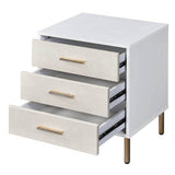 English Elm White, Champagne and Gold 3-Drawer Nightstand With Metal Leg