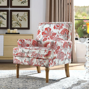 English Elm Accent Slipper Chair Botanical Tapestry Upholstery Nailhead Trim Solid Wood Legs Farmhouse Red W5568P445702