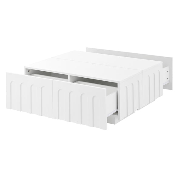 English Elm ON-TREND Elegant Arched TV Stand & Convertible Coffee Table with 4 Drawers Spacious Storage and Durable MDF Finish White N721P329091K