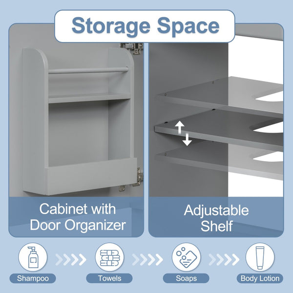 English Elm [video] Compact Sage Green Bathroom Vanity with Ceramic Sink Soft Close Cabinet Grey N759P237932E