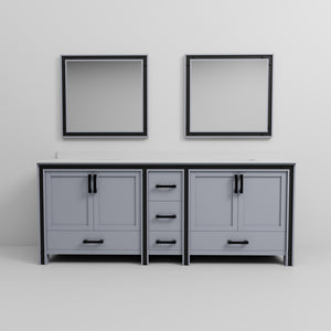 English Elm Dark Grey Double Bath Vanity 84" W With Cultured Marble Top & 34" Mirrors For Elegant Storage Solutions B2731S00943