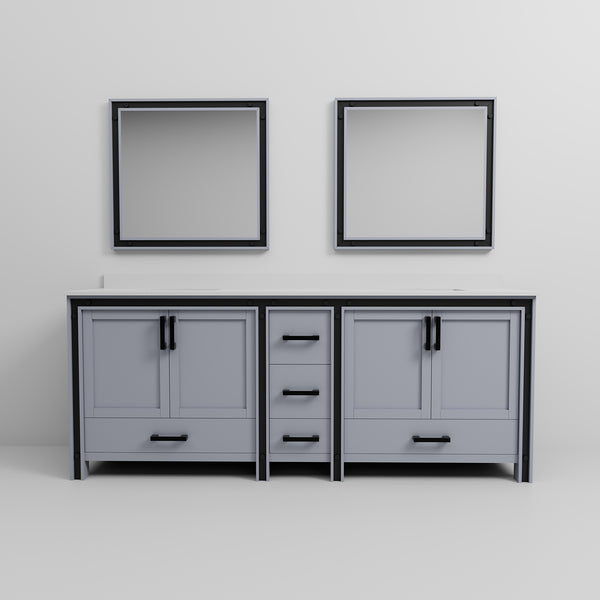 English Elm Dark Grey Double Bath Vanity 84" W With Cultured Marble Top & 34" Mirrors For Elegant Storage Solutions B2731S00943