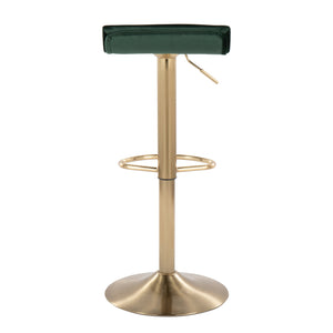 English Elm Ale Adjustable Height Barstool Set of 2 - Green Velvet Swivel Seats, Brushed Gold Base, Oval Footrest, Contemporary Glam Elegance B202P222264