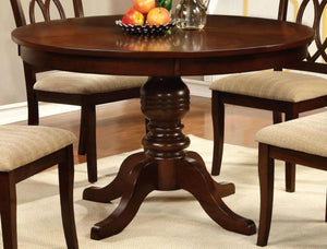 English Elm Contemporary Solid Wood Round Pedestal Dining Set Seats Four in Brown Cherry Finish B2741S00803