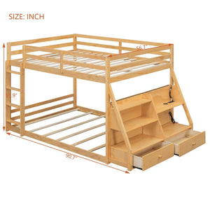 English Elm Full Bunk Bed with App Led Lighting Usb Charging Storage Drawers Kids Bedroom Natural N820S00080N