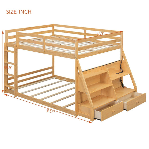 English Elm Full Bunk Bed with App Led Lighting Usb Charging Storage Drawers Kids Bedroom Natural N820S00080N