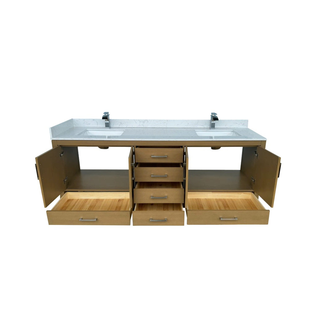 English Elm 84" Double Sink Bathroom Vanity Desert Oak Finish Solid Wood 4 Doors 6 Drawers T3785P442237