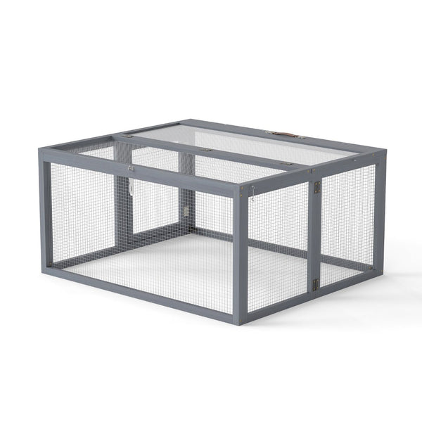 English Elm Folding Rabbit Hutch Fir Wood Galvanized Mesh Outdoor Enclosure with Secure Access W2181P363010