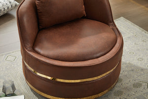 English Elm Swivel Velvet Accent Chair Brown — 360° Padded Barrel Club Chair with Stainless Steel Base, Cozy Durable W2915P234014