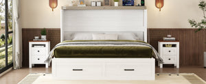 English Elm Queen Murphy Cabinet Bed Farmhouse White Foldable Platform with Storage and Charging N733S237837W