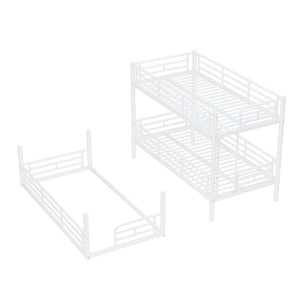 English Elm Twin Triple Metal Bunk Bed Matte Powder Coated Frame with Full Safety Guardrails Light White W1580S00579