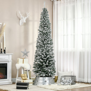 English Elm Homcom 7.5' Snow-Flocked Slim Artificial Christmas Tree - Realistic Branches, Easy Setup & Storage! W2225P249660