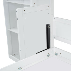 English Elm Queen Murphy Bed with Desk & Bookshelf in White — Space-Saving Queen Wall Bed, Pine/MDF, 600lb Capacity, Foldable Workspace GX004002AAK