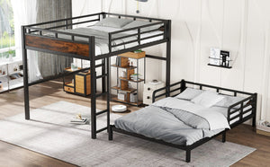 English Elm Twin Xl Solid Pine Loft Bed with Built-in Led Lighting and Storage Shelves Vintage,Wood W1580S00443
