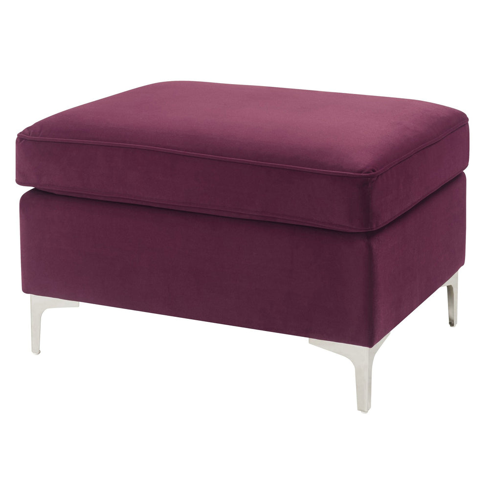 English Elm Burgundy Rectangle Ottoman with Faux Fur Pillows, Pocket Coil Comfort, Metal Legs, Durable Luxury Seating B062P185665