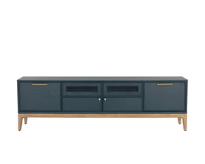 Sunpan Rivero Mid-Century Modern Media Console in Teal Oak with Gold Hardware and Ample Storage Solutions
