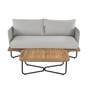 English Elm Christopher Knight Home® - Lucca Hand-Woven Acacia Outdoor Loveseat and Coffee Table Set with Water-Repellent Cushions, Durable Metal Frame Grey,Teak N773P248910G