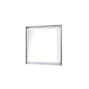 English Elm Fabio Diamond-Pattern LED Square Mirror with Wood Frame in White Finish — Modern Ambient Glow (98) B009P309319