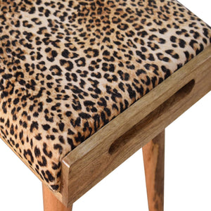 English Elm Solid Leopard Velvet Tray Footstool with 100% Mango Wood Frame, Nordic Legs, Modern Upholstery Brown Oak B182P202486